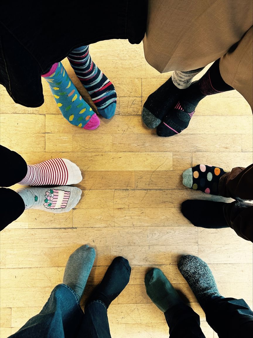 a person's feet with socks on