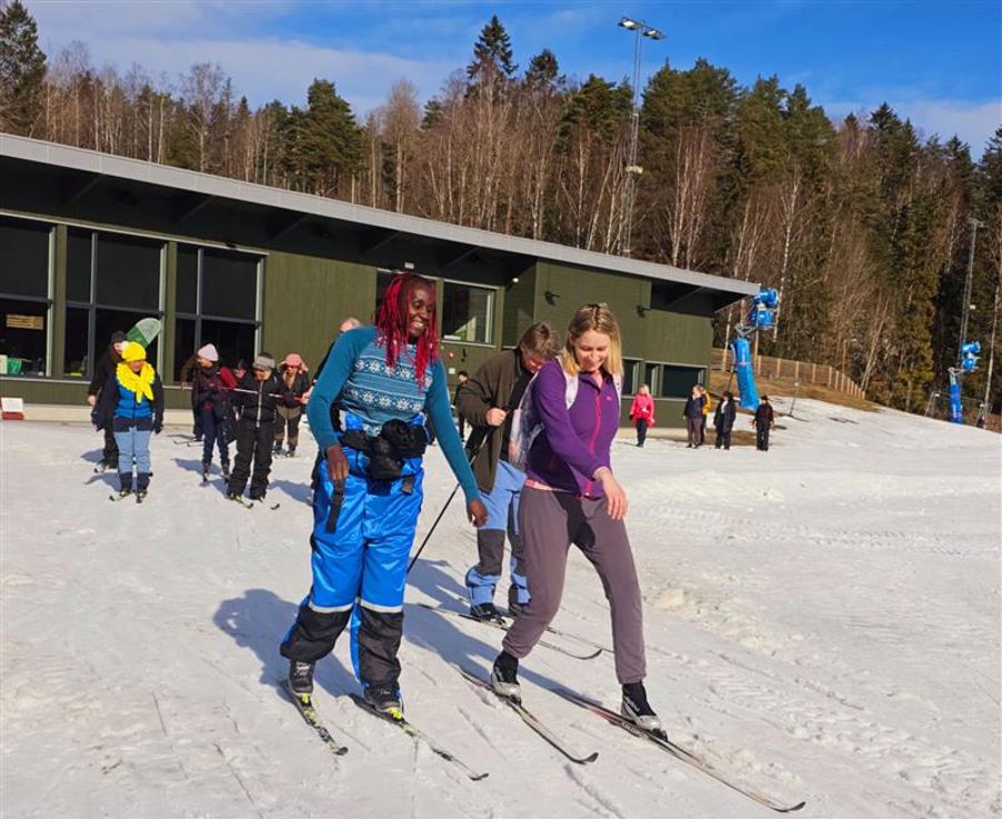et par personer står på snøski et par personer står på snøski